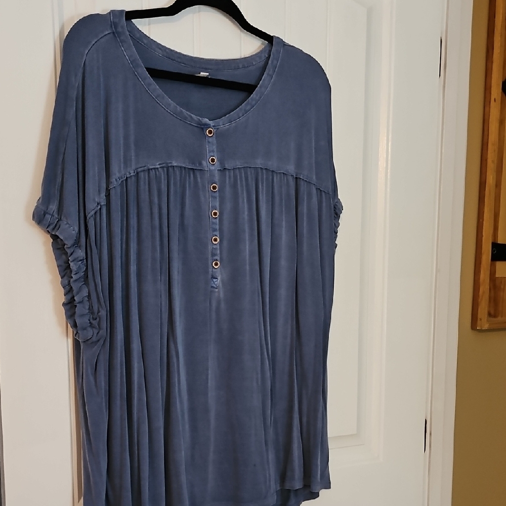 Wonderly Slate Blue Button-Front Tunic